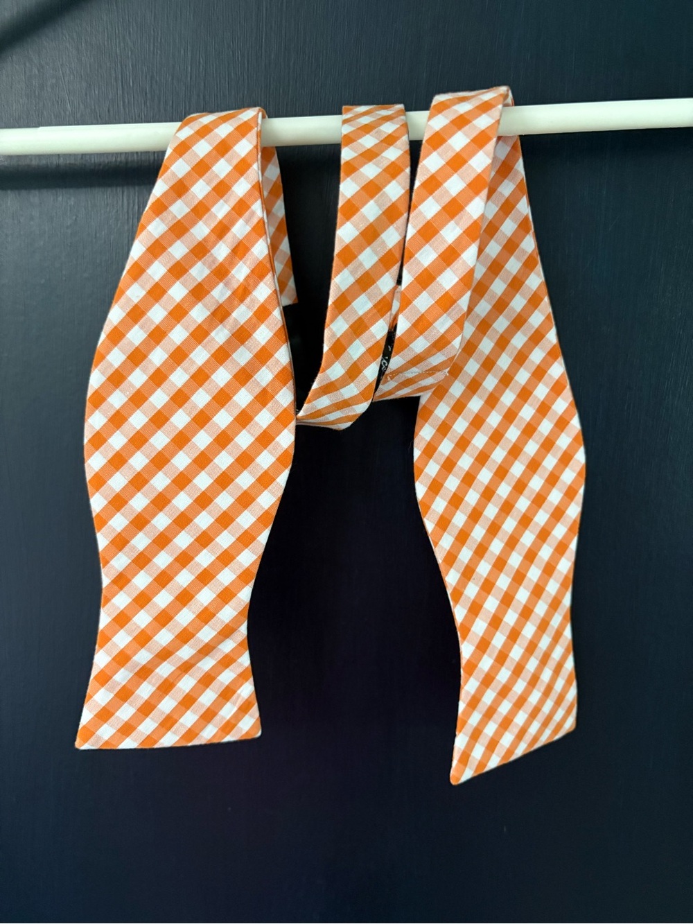 Orange Gingham Self-Tie Bow Tie 100% Cotton Adjustable
